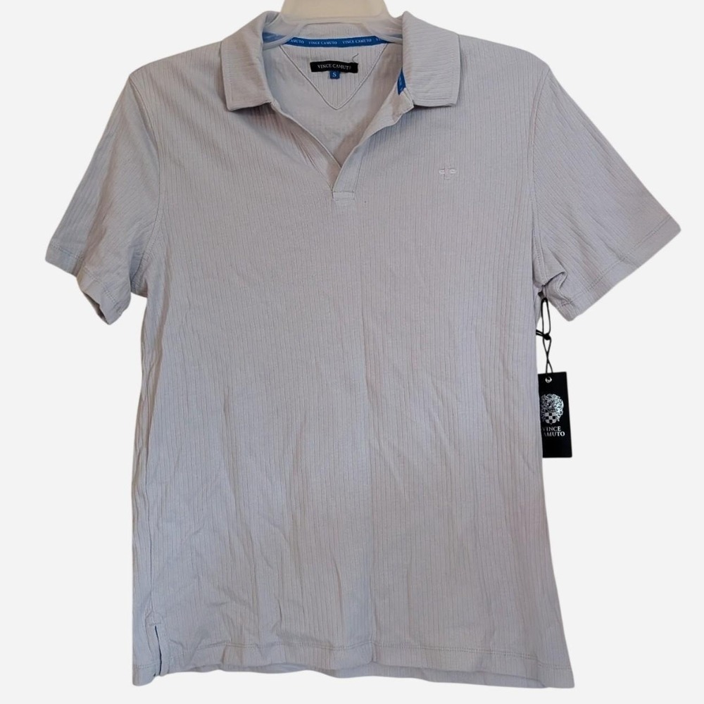 Vince Camuto Johnny Collar Ribbed Polo Shirt Quiet Grey VA50R036 Mens Small